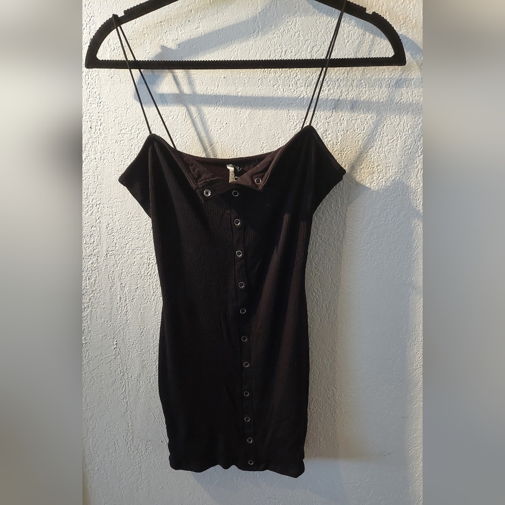 Windsor Black Off-Shoulder Button-Front Mini Dress